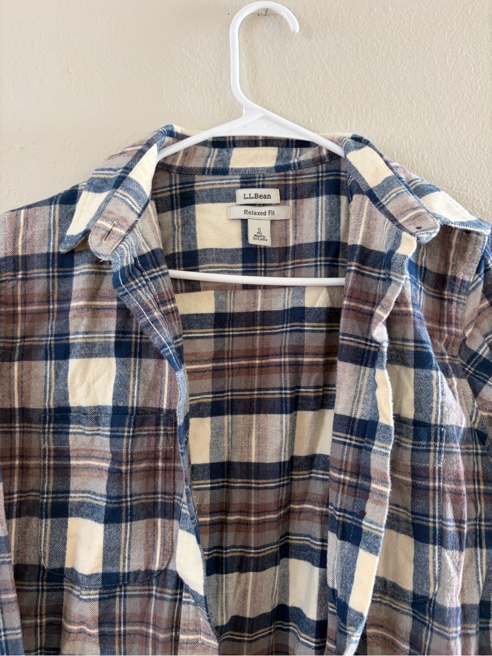 L.L. Bean Men's Blue, Brown & Cream Plaid Button-Down Shirt